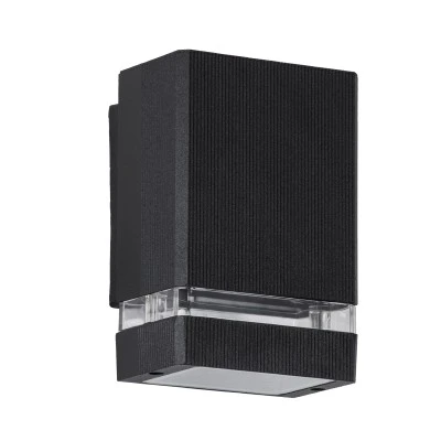 GloboStar® QUATRO 77892 Φωτιστικό Τοίχου - Απλίκα Αρχιτεκτονικού Φωτισμού Εσωτερικού/Εξωτερικού Χώρου Up or Down Μονόφωτο 1 x GU10 AC220-240V Αδιάβροχο IP65 - Σώμα Αλουμινίου & Tempered Glass - Μ11 x Π10 x Υ16.4cm - Μαύρο - 5 Years Warranty
