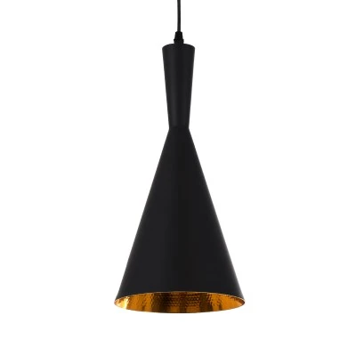 GloboStar® SHANGHAI 01025-C Μοντέρνο Κρεμαστό Φωτιστικό Καμπάνα Μονόφωτο 1 x E27 IP20 Μαύρο & Χρυσό Μέταλλο - Μ19 x Π19 x Υ38cm