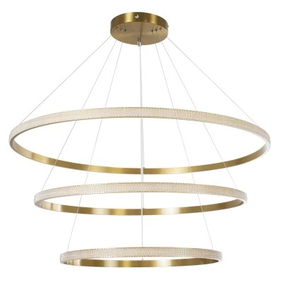 GloboStar® DIAMOND TRIO 61141 Κρεμαστό Φωτιστικό Δαχτυλίδι-Κύκλος LED CCT 150W 18379lm 360° AC 220-240V - Εναλλαγή Φωτισμού μέσω Τηλεχειριστηρίου All In One Ψυχρό 6000k+Φυσικό 4500k+Θερμό 2700k Dimmable Φ60+80+100cm - Χρυσό Βούρτσας - 3 Years Warranty