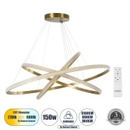 Κρεμαστό Φωτιστικό Δαχτυλίδι-Κύκλος LED DIAMOND TRIO CCT 150W 18379lm 360° AC 220-240V - Εναλλαγή Φωτισμού μέσω Τηλεχειριστηρίου All In One - Χρυσό Βούρτσας 