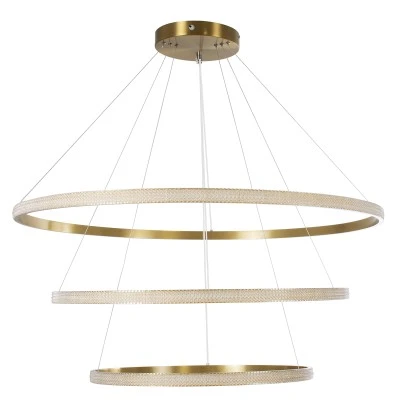 GloboStar® DIAMOND TRIO 61141-DECO Κρεμαστό Φωτιστικό Δαχτυλίδι-Κύκλος LED CCT 150W 18379lm 360° AC 220-240V - Εναλλαγή Φωτισμού μέσω Τηλεχειριστηρίου All In One Ψυχρό 6000k+Φυσικό 4500k+Θερμό 2700k Dimmable Φ60+80+100cm - Χρυσό Βούρτσας - 3 Years Warrant