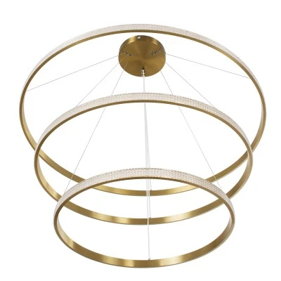 GloboStar® DIAMOND TRIO 61141-DECO Κρεμαστό Φωτιστικό Δαχτυλίδι-Κύκλος LED CCT 150W 18379lm 360° AC 220-240V - Εναλλαγή Φωτισμού μέσω Τηλεχειριστηρίου All In One Ψυχρό 6000k+Φυσικό 4500k+Θερμό 2700k Dimmable Φ60+80+100cm - Χρυσό Βούρτσας - 3 Years Warrant