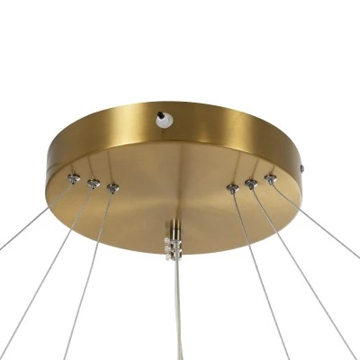GloboStar® DIAMOND TRIO 61141-DECO Κρεμαστό Φωτιστικό Δαχτυλίδι-Κύκλος LED CCT 150W 18379lm 360° AC 220-240V - Εναλλαγή Φωτισμού μέσω Τηλεχειριστηρίου All In One Ψυχρό 6000k+Φυσικό 4500k+Θερμό 2700k Dimmable Φ60+80+100cm - Χρυσό Βούρτσας - 3 Years Warrant