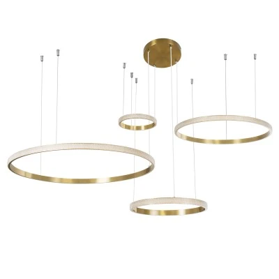 GloboStar® DIAMOND TETRA 61149 Κρεμαστό Φωτιστικό Δαχτυλίδι-Κύκλος LED CCT 150W 18379lm 360° AC 220-240V - Εναλλαγή Φωτισμού μέσω Τηλεχειριστηρίου All In One Ψυχρό 6000k+Φυσικό 4500k+Θερμό 2700k Dimmable Φ25+40+60+80cm - Χρυσό Βούρτσας - 3 Years Warranty
