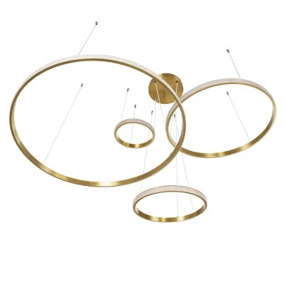 GloboStar® DIAMOND TETRA 61149 Κρεμαστό Φωτιστικό Δαχτυλίδι-Κύκλος LED CCT 150W 18379lm 360° AC 220-240V - Εναλλαγή Φωτισμού μέσω Τηλεχειριστηρίου All In One Ψυχρό 6000k+Φυσικό 4500k+Θερμό 2700k Dimmable Φ25+40+60+80cm - Χρυσό Βούρτσας - 3 Years Warranty