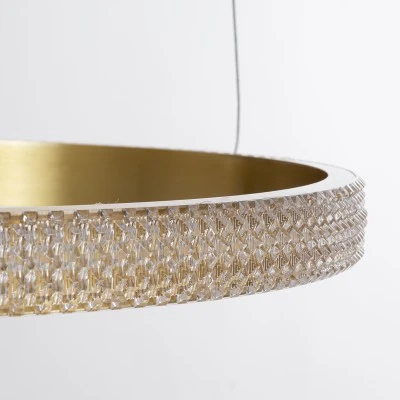GloboStar® DIAMOND TETRA 61149 Κρεμαστό Φωτιστικό Δαχτυλίδι-Κύκλος LED CCT 150W 18379lm 360° AC 220-240V - Εναλλαγή Φωτισμού μέσω Τηλεχειριστηρίου All In One Ψυχρό 6000k+Φυσικό 4500k+Θερμό 2700k Dimmable Φ25+40+60+80cm - Χρυσό Βούρτσας - 3 Years Warranty