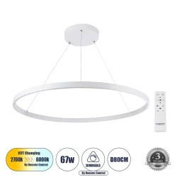 Κρεμαστό Φωτιστικό Δαχτυλίδι-Κύκλος LED DIAMOND CCT 67W 7504lm 360° AC 220-240V - Εναλλαγή Φωτισμού μέσω Τηλεχειριστηρίου All In One - Λευκό