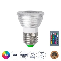 Σποτ LED E27 MR16 3W 200lm δέσμης 90° AC 220-240V IP20 Φ5 x Υ8.5cm - Εναλλαγή Φωτισμού μέσω Τηλεχειριστηρίου RGB - Dimmable