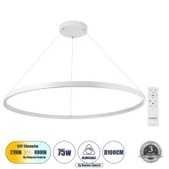 Κρεμαστό Φωτιστικό Δαχτυλίδι-Κύκλος LED DIAMOND CCT 75W 8400lm 360° AC 220-240V - Εναλλαγή Φωτισμού μέσω Τηλεχειριστηρίου All In One- Λευκό