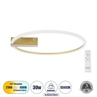 Φωτιστικό Οροφής Δαχτυλίδι-Κύκλος LED CINDERELLA CCT 30W 3360lm 360° AC 220-240V - Εναλλαγή Φωτισμού μέσω Τηλεχειριστηρίου All In One  - Χρυσό Βούρτσας