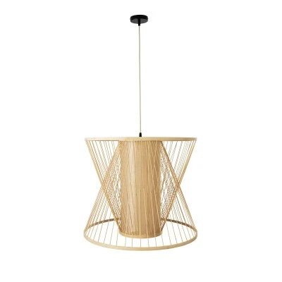 Boho Κρεμαστό Φωτιστικό HIBISCUS Μονόφωτο 1 x E27 AC220-240V IP20 - Φ60 x Υ50cm - Μπεζ Ξύλινο Πλέγμα - GloboStar® HIBISCUS 01925 Boho Κρεμαστό Φωτιστικό Πλέγμα Μονόφωτο 1 x E27 IP20 Μπεζ Ξύλο - Μ60 x Π60 x Υ50cm