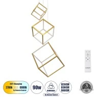 Κρεμαστό Φωτιστικό KIBOO-TRIO Design LED CCT 90W 10350lm 360° AC 220-240V - Εναλλαγή Φωτισμού μέσω Τηλεχειριστηρίου All In One - Χρυσό Πλατίνα 