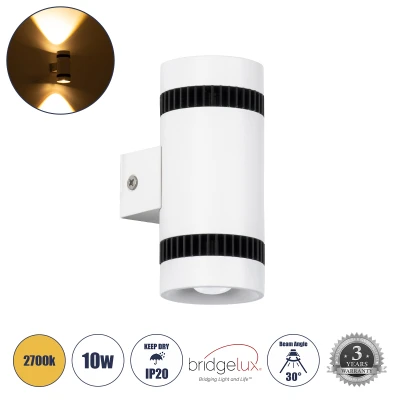 Μοντέρνο επιτοίχιο φωτιστικό LED kelvo® CANNONAL 10W 1150lm θερμό λευκό 2700K διπλό με δέσμη 30° IP20 μαύρο ματ & λευκό ματ 5x6,5x11cm GloboStar® CANNONAL 60575 Φωτιστικό Τοίχου - Απλίκα Αρχιτεκτονικού Φωτισμού Εσωτερικού Χώρου Up & Down LED 10W 1150lm 30° AC 220-240V IP20 Μ5 x Π6.5 x Υ11cm - Θερμό Λευκό 2700K - Λευκό με Μαύρο - Bridgelux Chip - 3 Χρόνια Εγγύηση