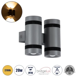Μοντέρνη επιτοίχια απλίκα LED kelvo® CANNONAL 20W 2300lm 30° AC 220-240V IP20 θερμό λευκό 2700K BRIDGELUX COB μαύρο ματ & γκρι ανθρακί ματ 12x6.5x11cm
