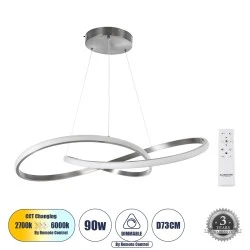 Κρεμαστό Φωτιστικό Design LED DEXTER CCT 90W 10080lm 300° AC 220-240V - Εναλλαγή Φωτισμού μέσω Τηλεχειριστηρίου All In One - Νίκελ Ασημί Βούρτσας 