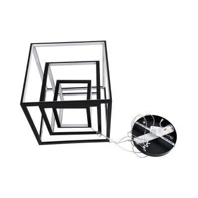 GloboStar® KIBOO-TRIO 60931 Κρεμαστό Φωτιστικό Οροφής Design LED CCT 90W 10350lm 360° AC 220-240V - Εναλλαγή Φωτισμού μέσω Τηλεχειριστηρίου All In One Ψυχρό 6000k+Φυσικό 4500k+Θερμό 2700k Dimmable Μ60 x Π60 x Υ80cm - Μαύρο - 3 Years Warranty