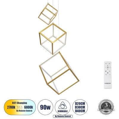 Κρεμαστό Φωτιστικό KIBOO-TRIO Design LED CCT 90W 10350lm 360° AC 220-240V - Εναλλαγή Φωτισμού μέσω Τηλεχειριστηρίου All In One - Χρυσό Πλατίνα GloboStar® KIBOO-TRIO 60932 Κρεμαστό Φωτιστικό Οροφής Design LED CCT 90W 10350lm 360° AC 220-240V - Εναλλαγή Φωτισμού μέσω Τηλεχειριστηρίου All In One Ψυχρό 6000k+Φυσικό 4500k+Θερμό 2700k Dimmable Μ60 x Π60 x Υ80cm - Χρυσό Πλατίνα - 3 Years Warranty