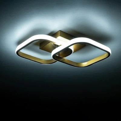 GloboStar® NORA 61063 Φωτιστικό Οροφής Design LED CCT 22W 2640lm 300° AC 220-240V - Εναλλαγή Φωτισμού μέσω Διακόπτη On/Off All In One Ψυχρό 6000k+Φυσικό 4500k+Θερμό 2700k Μ40 x Π24 x Υ7cm - Χρυσό Βούρτσας