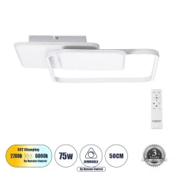 Φωτιστικό Οροφής Δαχτυλίδι-Κύκλος LED SQUARO CCT 75W 8400lm 360° AC 220-240V - Εναλλαγή Φωτισμού μέσω Τηλεχειριστηρίου All In One Ψυχρό- Λευκό