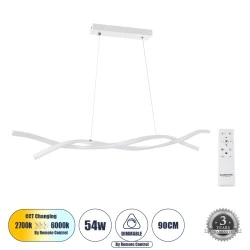 Κρεμαστό Φωτιστικό MORALES Design LED CCT 54W 6048lm 200° AC 220-240V - Εναλλαγή Φωτισμού μέσω Τηλεχειριστηρίου All In One - Dimmable Μ90 x Π14 x Υ14cm - Λευκό 