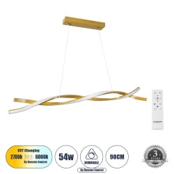 Κρεμαστό Φωτιστικό MORALES Design LED CCT 54W 6048lm 200° AC 220-240V - Εναλλαγή Φωτισμού μέσω Τηλεχειριστηρίου All In One - Dimmable Μ90 x Π14 x Υ14cm - Χρυσό Πλατίνα 