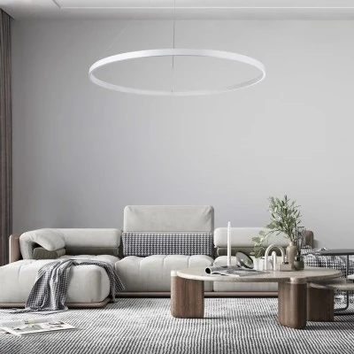 GloboStar® DIAMOND 61518 Κρεμαστό Φωτιστικό Δαχτυλίδι-Κύκλος LED CCT 75W 8400lm 360° AC 220-240V - Εναλλαγή Φωτισμού μέσω Τηλεχειριστηρίου All In One Ψυχρό 6000k+Φυσικό 4500k+Θερμό 2700k Dimmable Φ100cm - Λευκό - 3 Years Warranty