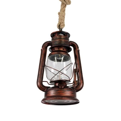 GloboStar® BARBAROSSA 01707 Vintage Κρεμαστό Φωτιστικό Ανάρτηση Μονόφωτο 1 x E27 IP20 Χάλκινο Μέταλλο, Διάφανο Γυαλί με Μπεζ Σχοινί - Μ18 x Π18 x Υ28cm