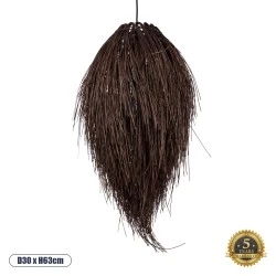Boho κρεμαστό φωτιστικό μονόφωτο με ντουί E27 σε καφέ χρώμα και πλέγμα μπαμπού