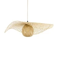 Boho Κρεμαστό Φωτιστικό CINNABAR  Μονόφωτο 1 x E27 AC220-240V IP20 - Φ75 x Υ21cm - Μπεζ Ξύλινο Μπαμπού Πλέγμα