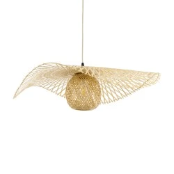 Boho Κρεμαστό Φωτιστικό CINNABAR  Μονόφωτο 1 x E27 AC220-240V IP20 - Φ75 x Υ21cm - Μπεζ Ξύλινο Μπαμπού Πλέγμα