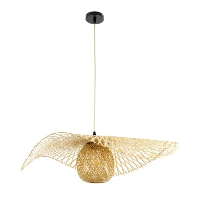 Boho Κρεμαστό Φωτιστικό CINNABAR Μονόφωτο 1 x E27 AC220-240V IP20 - Φ75 x Υ21cm - Μπεζ Ξύλινο Μπαμπού Πλέγμα GloboStar® CINNABAR 01837 Boho Κρεμαστό Φωτιστικό Πλέγμα Μονόφωτο 1 x E27 IP20 Μπεζ Ξύλο - Μ75 x Π75 x Υ21cm