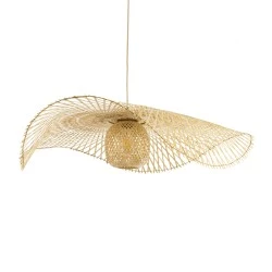 Boho Κρεμαστό Φωτιστικό CINNABAR  Μονόφωτο 1 x E27 AC220-240V IP20 - Φ100 x Υ21cm - Μπεζ Ξύλινο Μπαμπού Πλέγμα