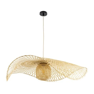 Boho Κρεμαστό Φωτιστικό CINNABAR Μονόφωτο 1 x E27 AC220-240V IP20 - Φ100 x Υ21cm - Μπεζ Ξύλινο Μπαμπού Πλέγμα GloboStar® CINNABAR 01838 Boho Κρεμαστό Φωτιστικό Πλέγμα Μονόφωτο 1 x E27 IP20 Μπεζ Ξύλο - Μ100 x Π100 x Υ21cm