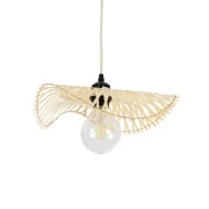 Boho Κρεμαστό Φωτιστικό MELEMELE Μονόφωτο 1 x E27 AC220-240V IP20 - Φ35 x Υ4cm - Μπεζ Ξύλινο Μπαμπού Πλέγμα