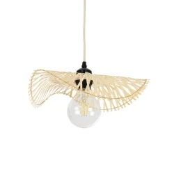 Boho Κρεμαστό Φωτιστικό MELEMELE Μονόφωτο 1 x E27 AC220-240V IP20 - Φ35 x Υ4cm - Μπεζ Ξύλινο Μπαμπού Πλέγμα