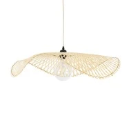 Boho Κρεμαστό Φωτιστικό MELEMELE Μονόφωτο 1 x E27 AC220-240V IP20 - Φ75 x Υ10cm - Μπεζ Ξύλινο Μπαμπού Πλέγμα