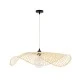 GloboStar® MELEMELE 01841 Boho Κρεμαστό Φωτιστικό Οροφής Μονόφωτο 1 x E27 AC220-240V IP20 - Φ75 x Υ10cm - Μπεζ Ξύλινο Μπαμπού Πλέγμα - 5 Χρόνια Εγγύηση