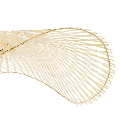 GloboStar® MELEMELE 01841 Boho Κρεμαστό Φωτιστικό Οροφής Μονόφωτο 1 x E27 AC220-240V IP20 - Φ75 x Υ10cm - Μπεζ Ξύλινο Μπαμπού Πλέγμα - 5 Χρόνια Εγγύηση