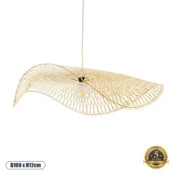 Boho Κρεμαστό Φωτιστικό MELEMELE  Μονόφωτο 1 x E27 AC220-240V IP20 - Φ100 x Υ12cm - Μπεζ Ξύλινο Μπαμπού Πλέγμα
