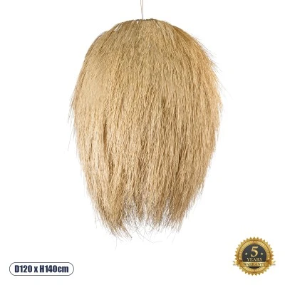 Boho Κρεμαστό Φωτιστικό Οροφής Μονόφωτο 1 x E27 AC220-240V IP20 - Φ120 x Υ140cm - Μπεζ Ξύλινο Πλέγμα