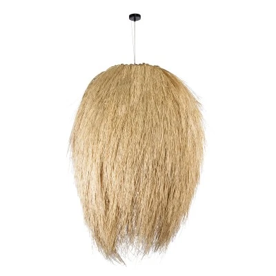 Boho Κρεμαστό Φωτιστικό Οροφής Μονόφωτο 1 x E27 AC220-240V IP20 - Φ120 x Υ140cm - Μπεζ Ξύλινο Πλέγμα