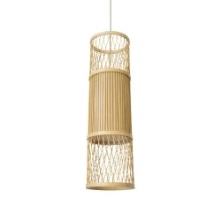 Boho Κρεμαστό Φωτιστικό HIBISCUS Μονόφωτο 1 x E27 AC220-240V IP20 - Φ20 x Υ70cm - Μπεζ Ξύλινο Πλέγμα 