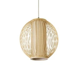 Boho Κρεμαστό Φωτιστικό HIBISCUS Μονόφωτο 1 x E27 AC220-240V IP20 - Φ28 x Υ28cm - Μπεζ Ξύλινο Πλέγμα