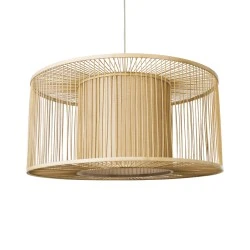 Boho Κρεμαστό Φωτιστικό HIBISCUS Μονόφωτο 1 x E27 AC220-240V IP20 - Φ80 x Υ38cm - Μπεζ Ξύλινο Πλέγμα