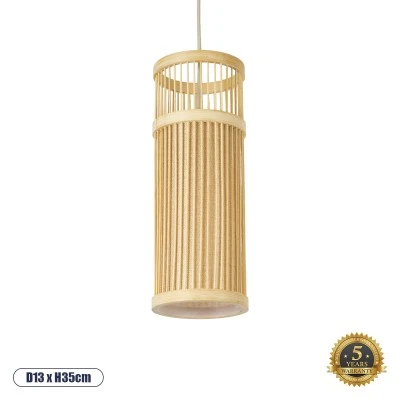 Boho Κρεμαστό Φωτιστικό HIBISCUS Μονόφωτο 1 x E27 AC220-240V IP20 - Φ13 x Υ35cm - Μπεζ Ξύλινο Πλέγμα GloboStar® HIBISCUS 01937 Boho Κρεμαστό Φωτιστικό Πλέγμα Μονόφωτο 1 x E27 IP20 Μπεζ Ξύλο - Μ13 x Π13 x Υ35cm
