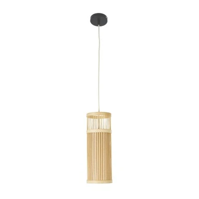 Boho Κρεμαστό Φωτιστικό HIBISCUS Μονόφωτο 1 x E27 AC220-240V IP20 - Φ13 x Υ35cm - Μπεζ Ξύλινο Πλέγμα GloboStar® HIBISCUS 01937 Boho Κρεμαστό Φωτιστικό Πλέγμα Μονόφωτο 1 x E27 IP20 Μπεζ Ξύλο - Μ13 x Π13 x Υ35cm