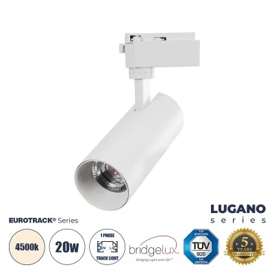 Φωτιστικό Σποτ Ράγας Μονοφασικό LUGANO LED 20W 2500lm 36° Ενδιάμεσο φως 4500K AC 220-240V IP20 EUROTRACK® Λευκό Bridgelux Chip