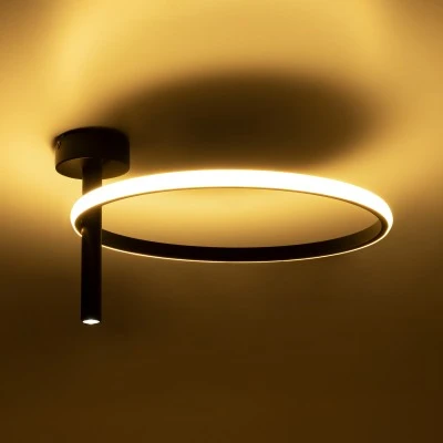 GloboStar® VERONA 61220 Φωτιστικό Οροφής Δαχτυλίδι-Κύκλος LED CCT 24W 2688lm 360° AC 220-240V - Εναλλαγή Φωτισμού μέσω Διακόπτη On/Off All In One Ψυχρό 6000k+Φυσικό 4500k+Θερμό 2700k Φ40 x Υ23cm - Μαύρο - 3 Χρόνια Εγγύηση