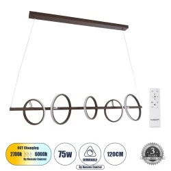 Κρεμαστό Φωτιστικό LED 75W 8400lm CCT (2700K/4500K/6000K), Dimmable με Τηλεχειριστήριο, 360°, Καφέ, 120x25x25cm