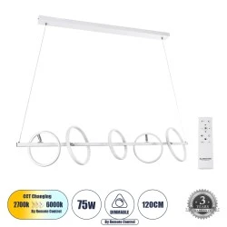 Κρεμαστό Φωτιστικό Design LED CIRCOLARE CCT 75W 8400lm 360° AC 220-240V - Εναλλαγή Φωτισμού μέσω Τηλεχειριστηρίου All In One - Λευκό 